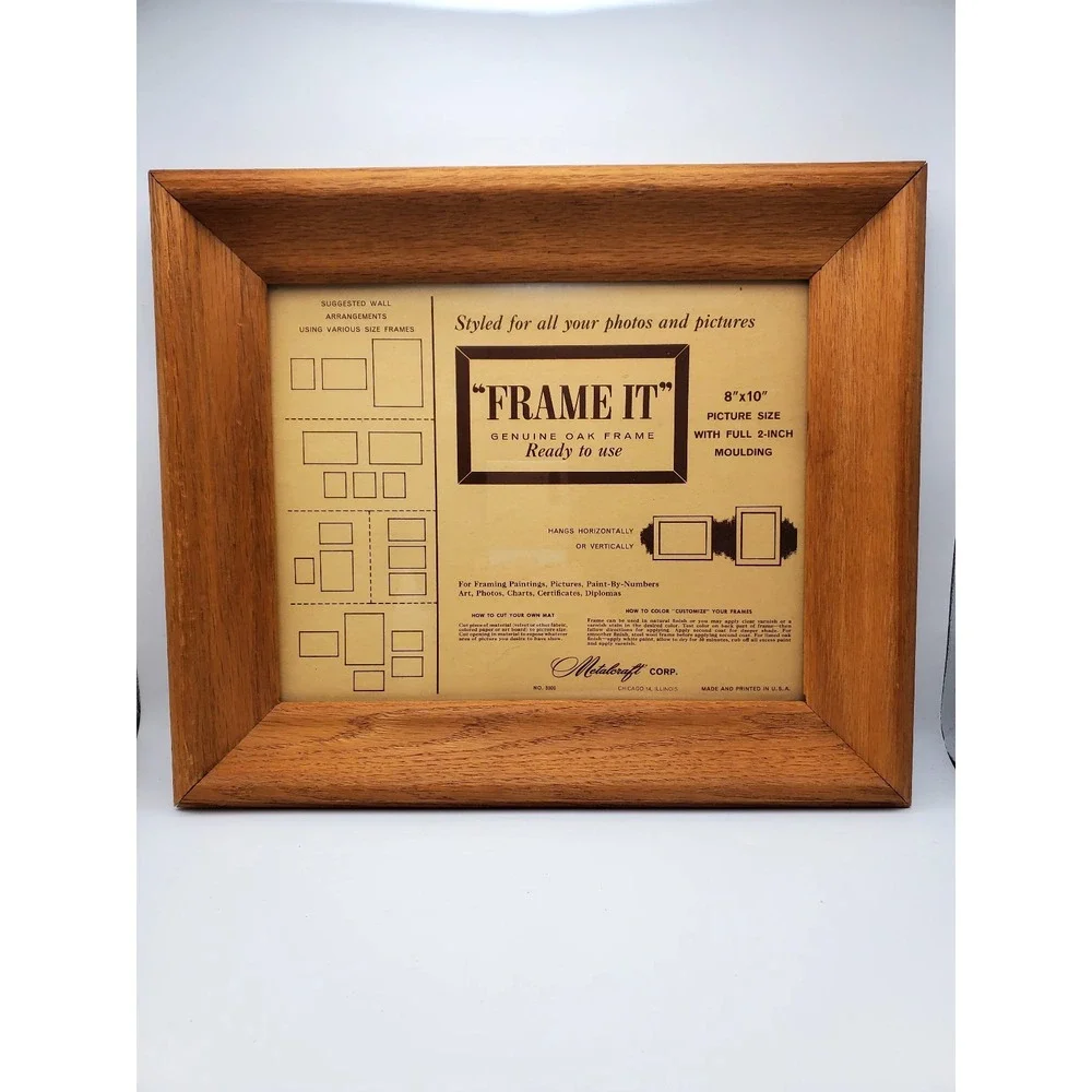 Vintage 1960s Metalcraft OAK Wood Picture Frame 8x10 Mid Century Wide Moulding